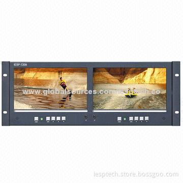 2 x 9 inch Rack Mount Industrial LCD Monitor, Touchscreen, AV/TV in Optional, OEM/DOM